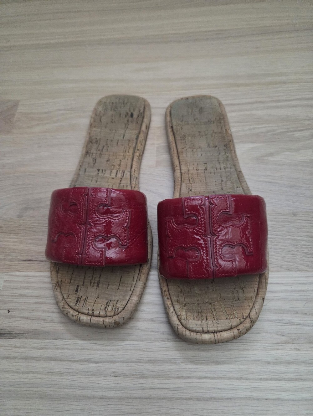 Tory Burch Red Patent Slide Sandals